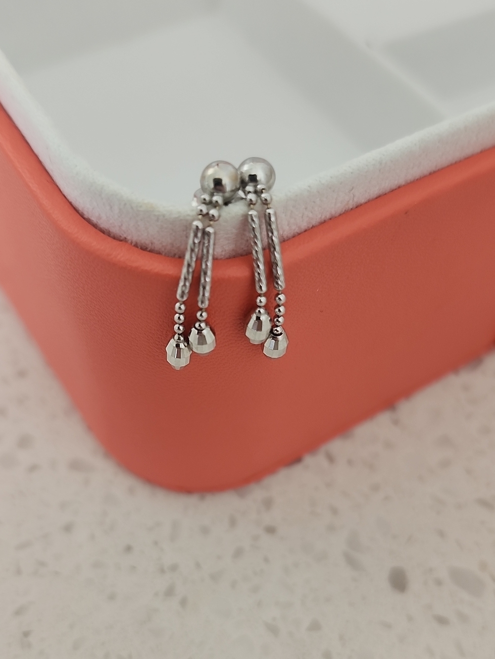 Sterling Silver Dangle Bead Drop Earrings - Silver